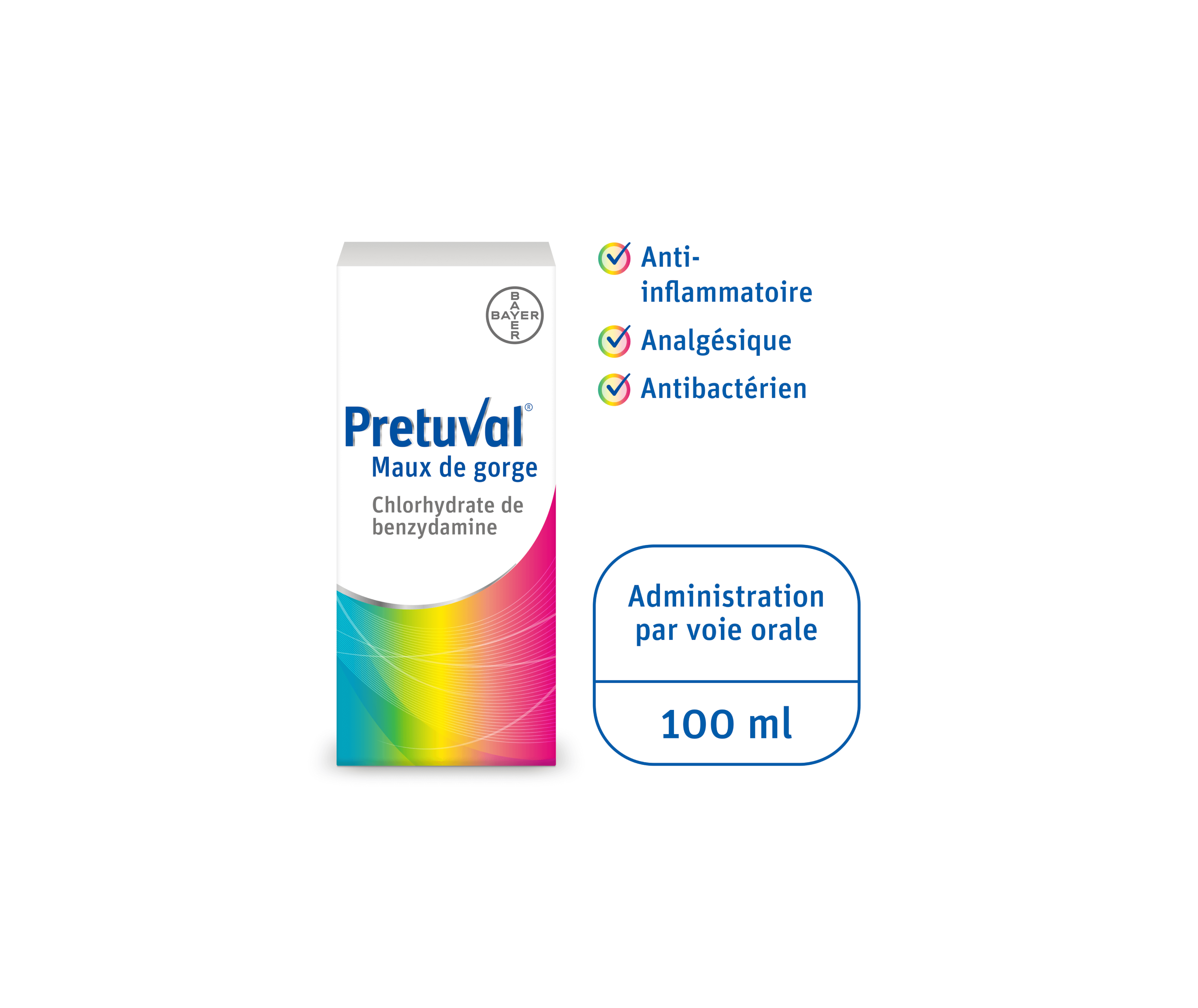 Pretuval® Maux de gorge – solution (100 ml) ou spray (30 ml)
