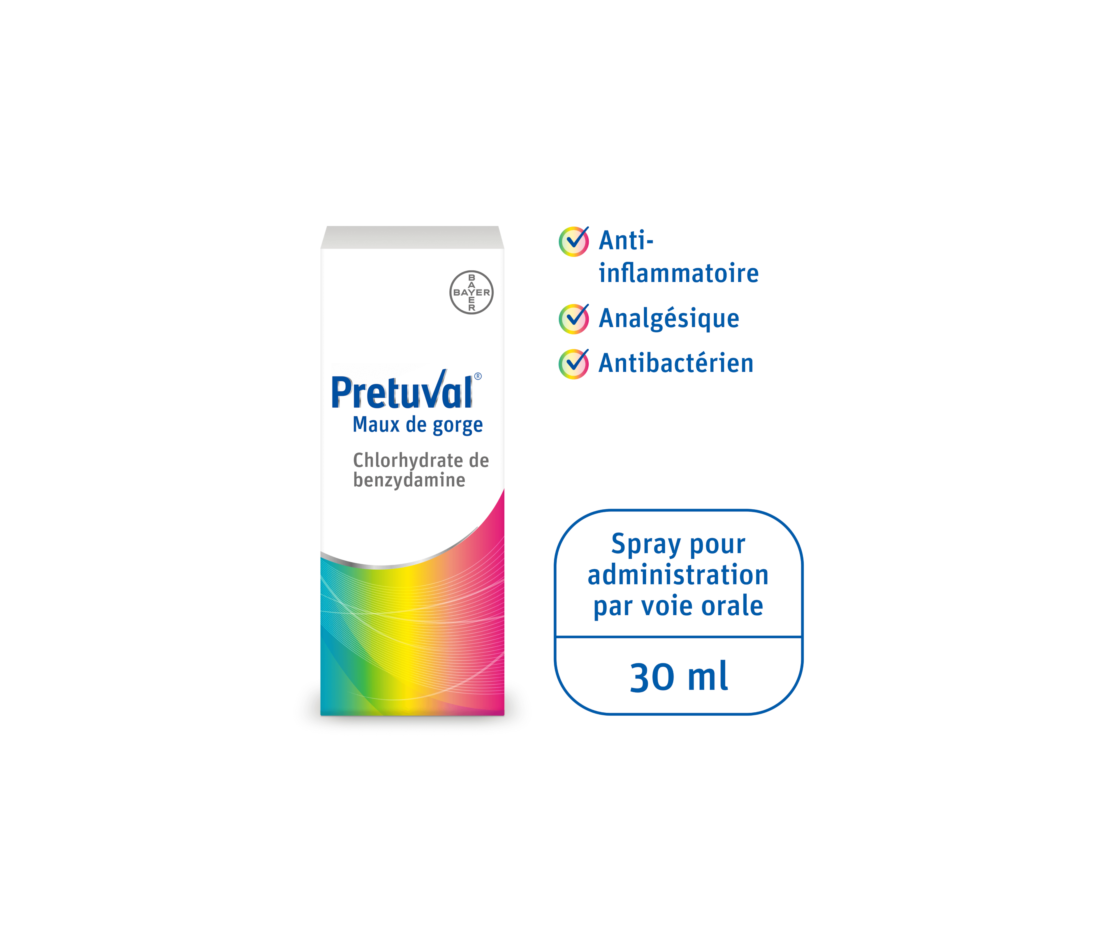 Pretuval® Maux de gorge – solution (100 ml) ou spray (30 ml)