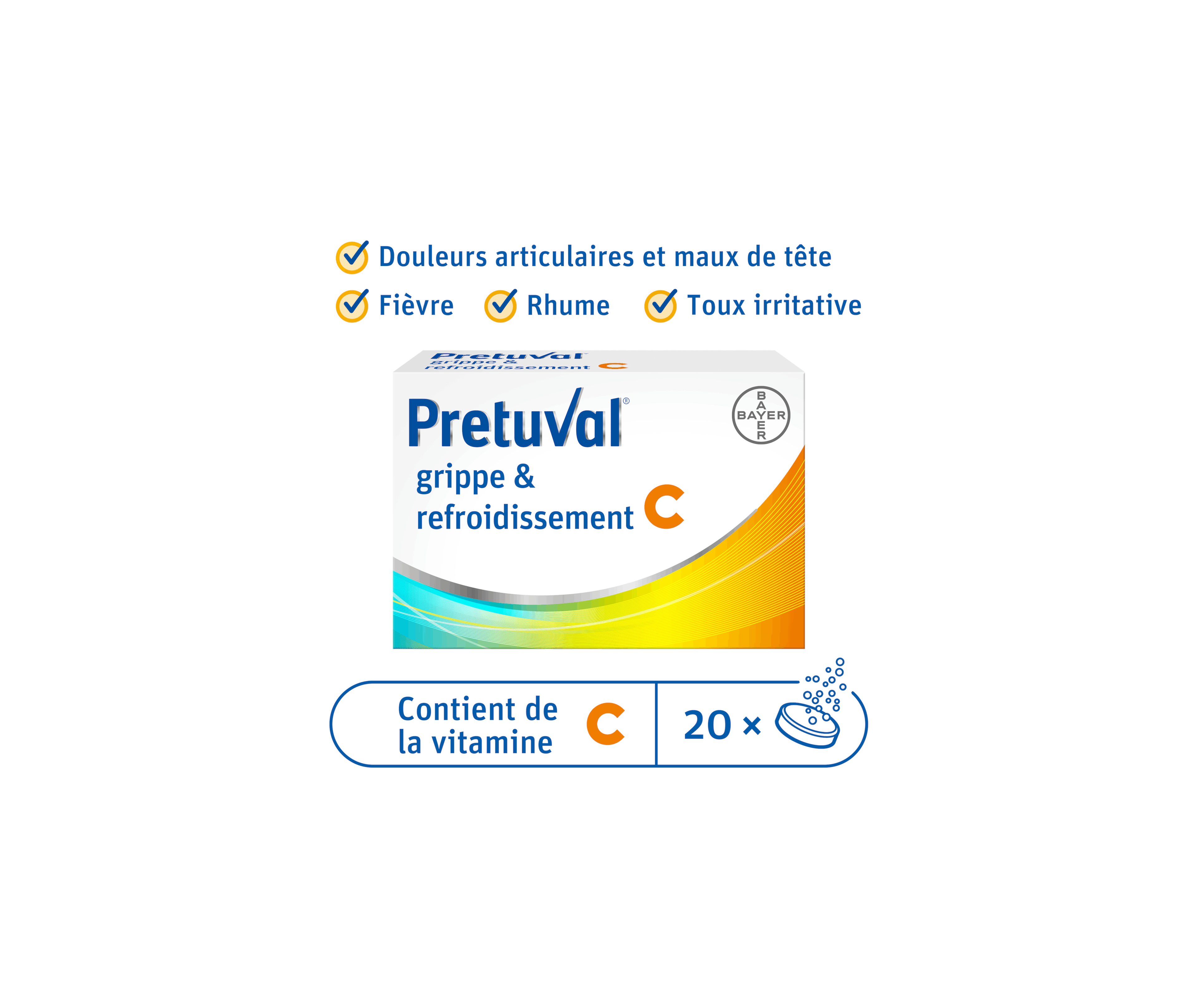 Pretuval® grippe & refroidissement C – 20 comprimés effervescents