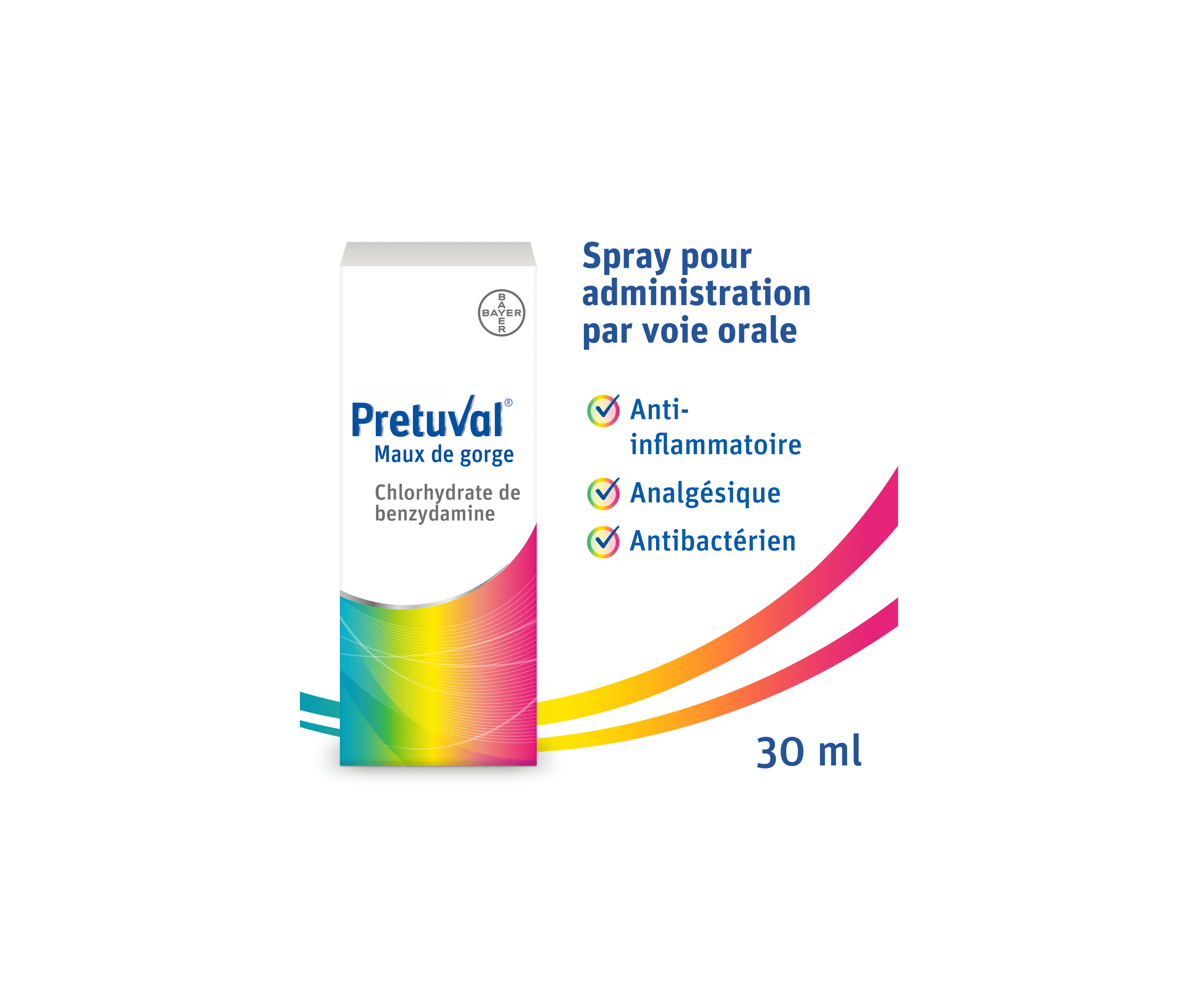 Pretuval® Maux de gorge – solution (100 ml) ou spray (30 ml)