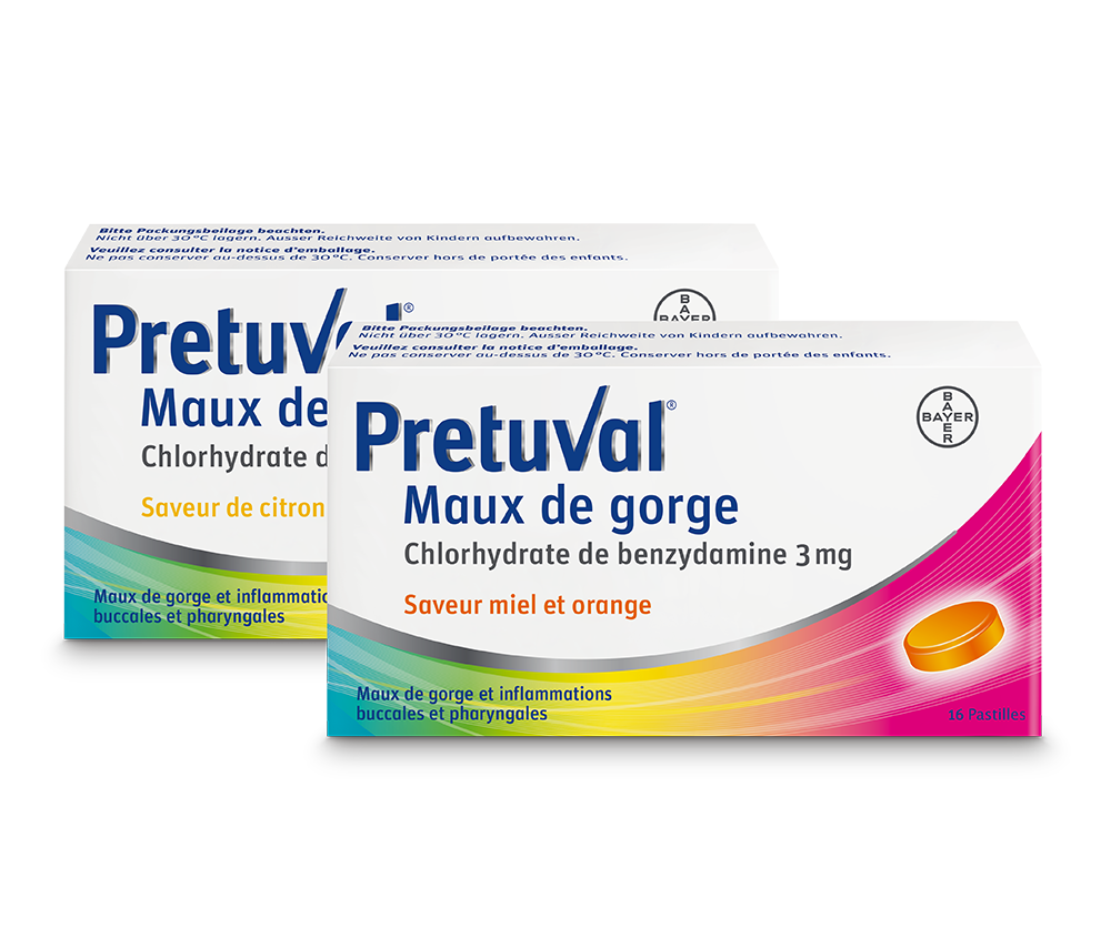 Pretuval® Maux de gorge Pastilles à sucer Goût citron et miel-orange |  Pretuval Switzerland
