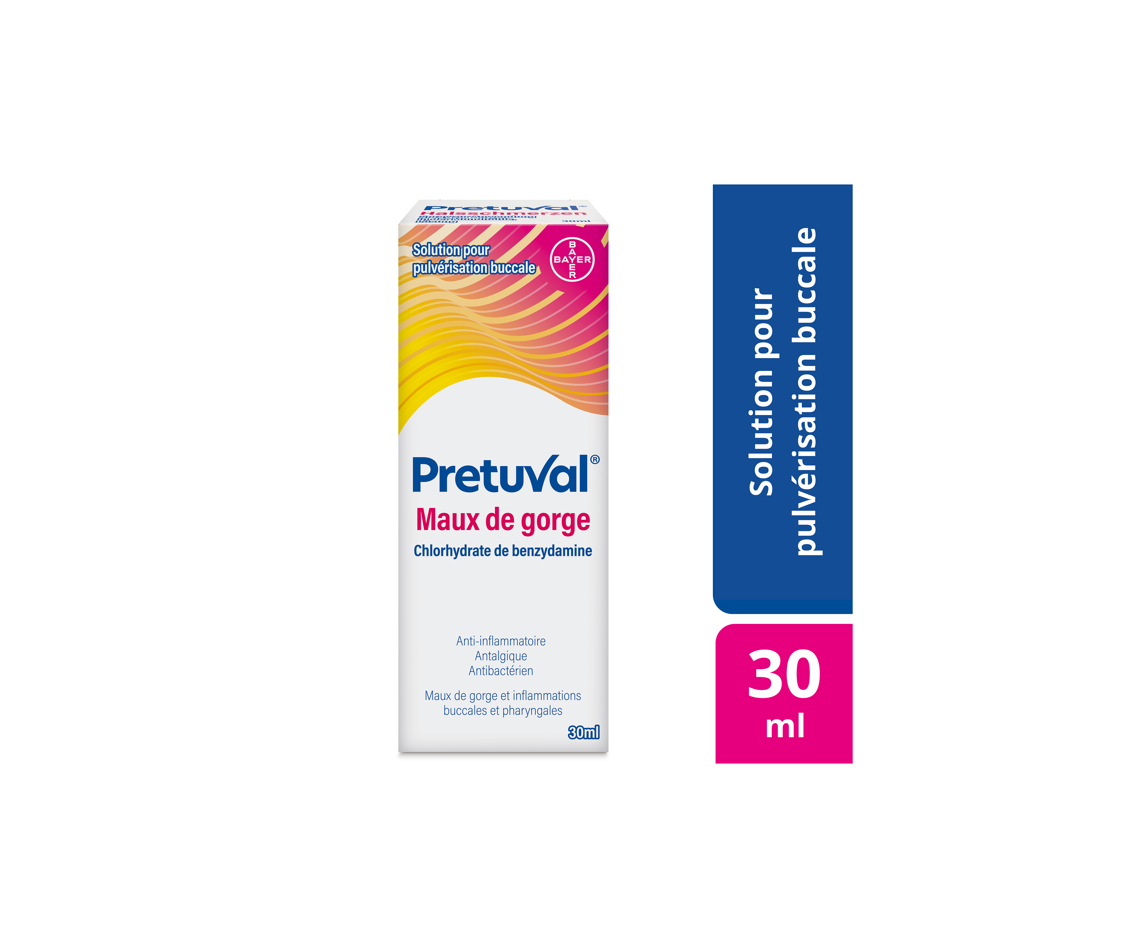 Pretuval® Maux de gorge – solution (100 ml) ou spray (30 ml)