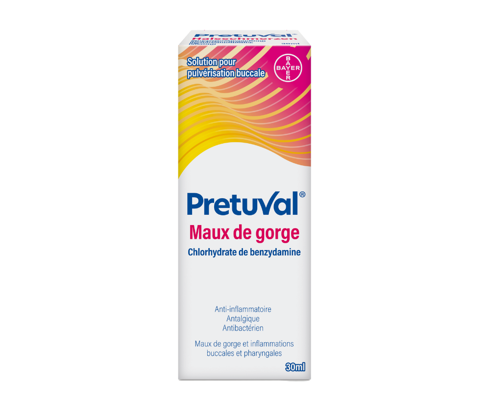 Pretuval® Maux de gorge – solution (100 ml) ou spray (30 ml)