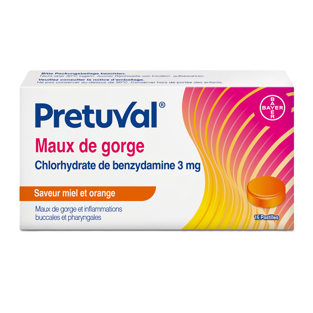 Pretuval® Maux de gorge Pastilles à sucer Goût miel-orange
