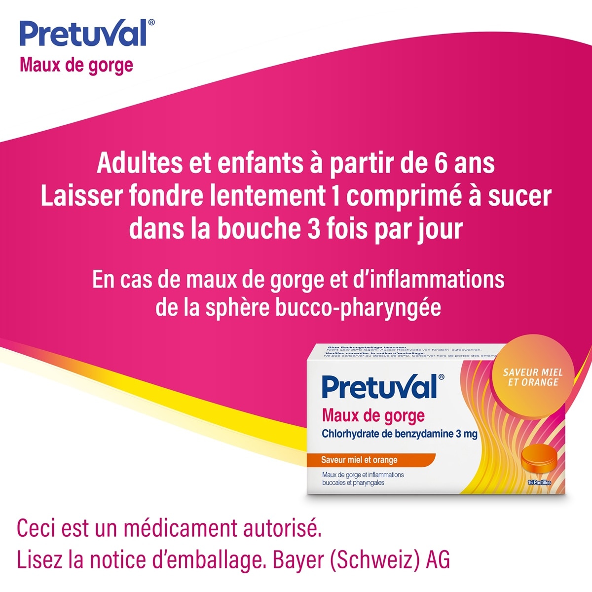 Pretuval® Maux de gorge Pastilles à sucer Goût miel-orange