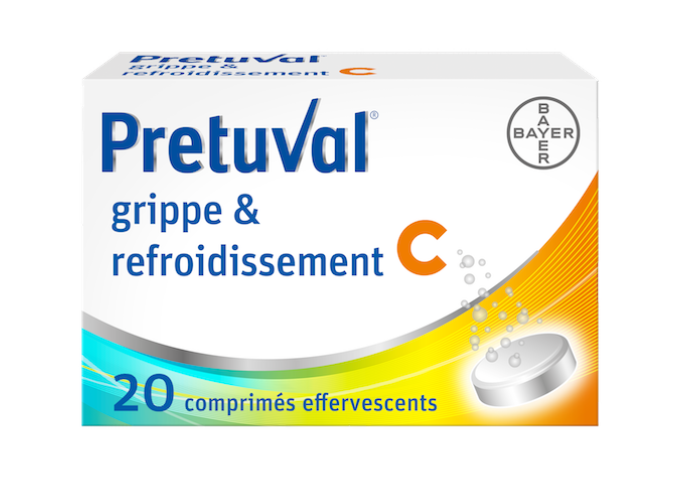 Pretuval® grippe & refroidissement C – packshot de 20 comprimés effervescents