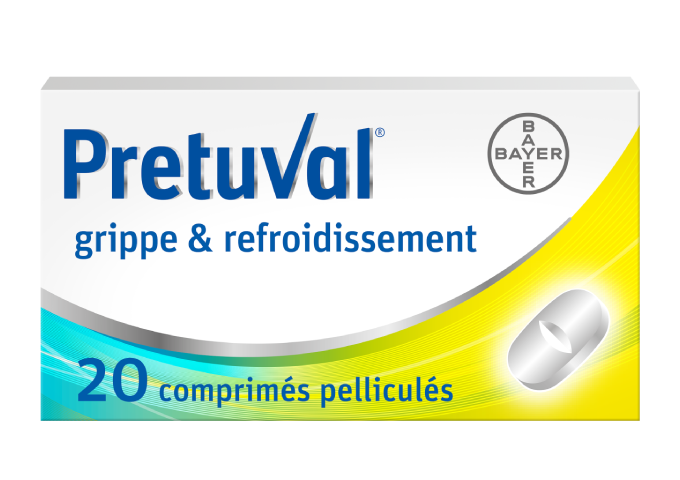 Pretuval® grippe & refroidissement – packshot de 20 comprimés pelliculés
